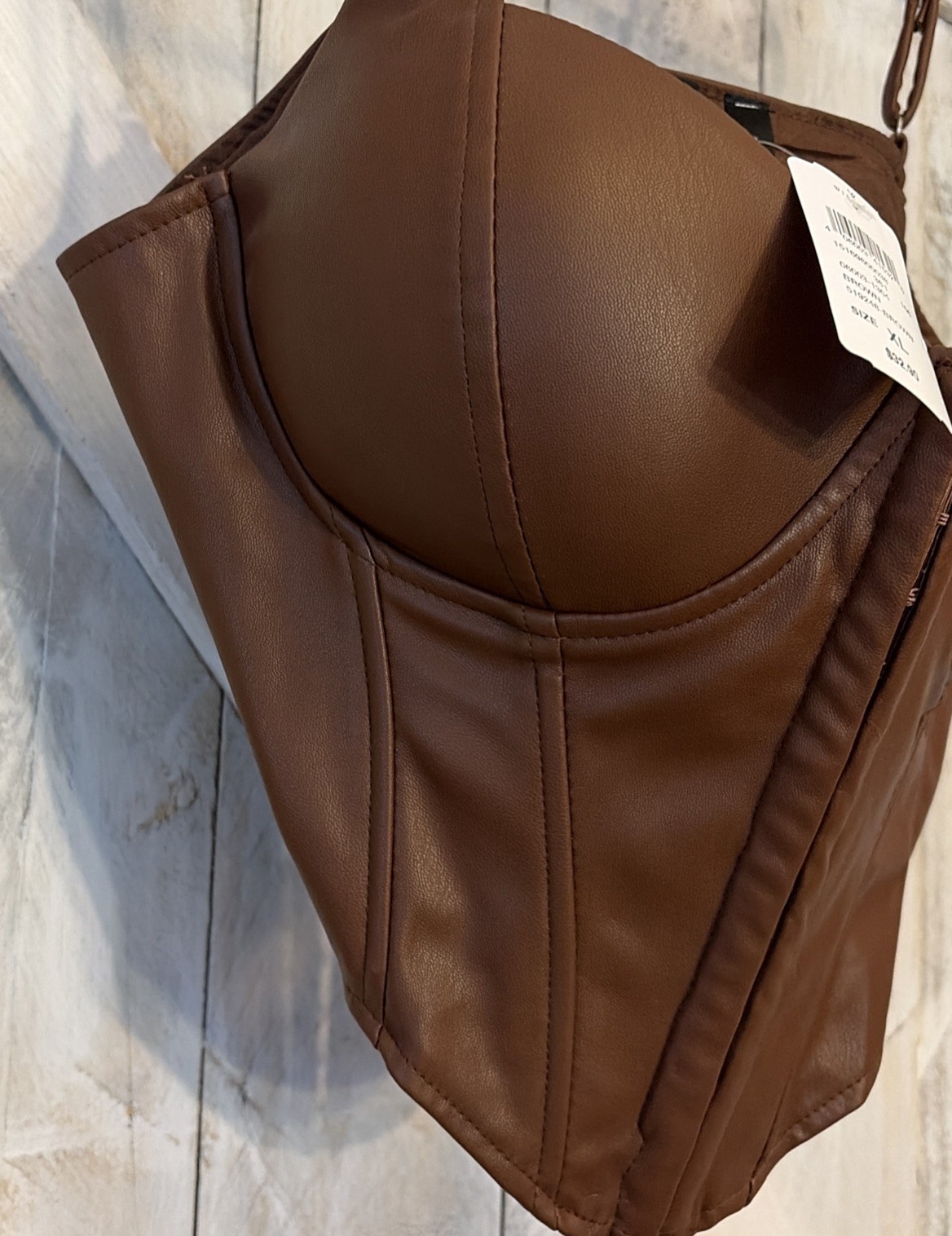 Women’s Windsor Faux Leather Brown Bustier Corset Renaissance Steampunk Size XL