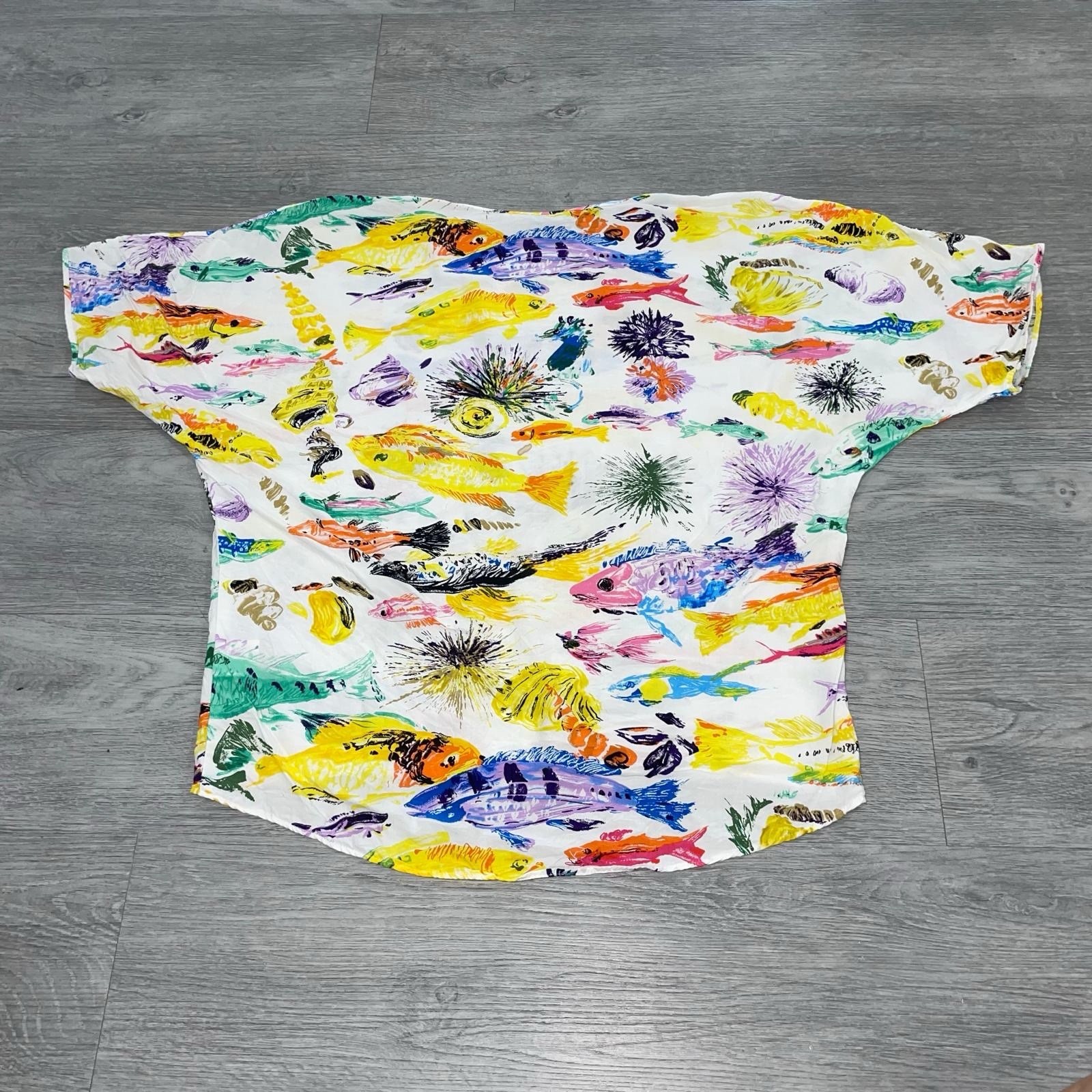 Jams World Blouse Womens Small Tunic Multicolor Beach Art To Wear Hawaiian Aloha