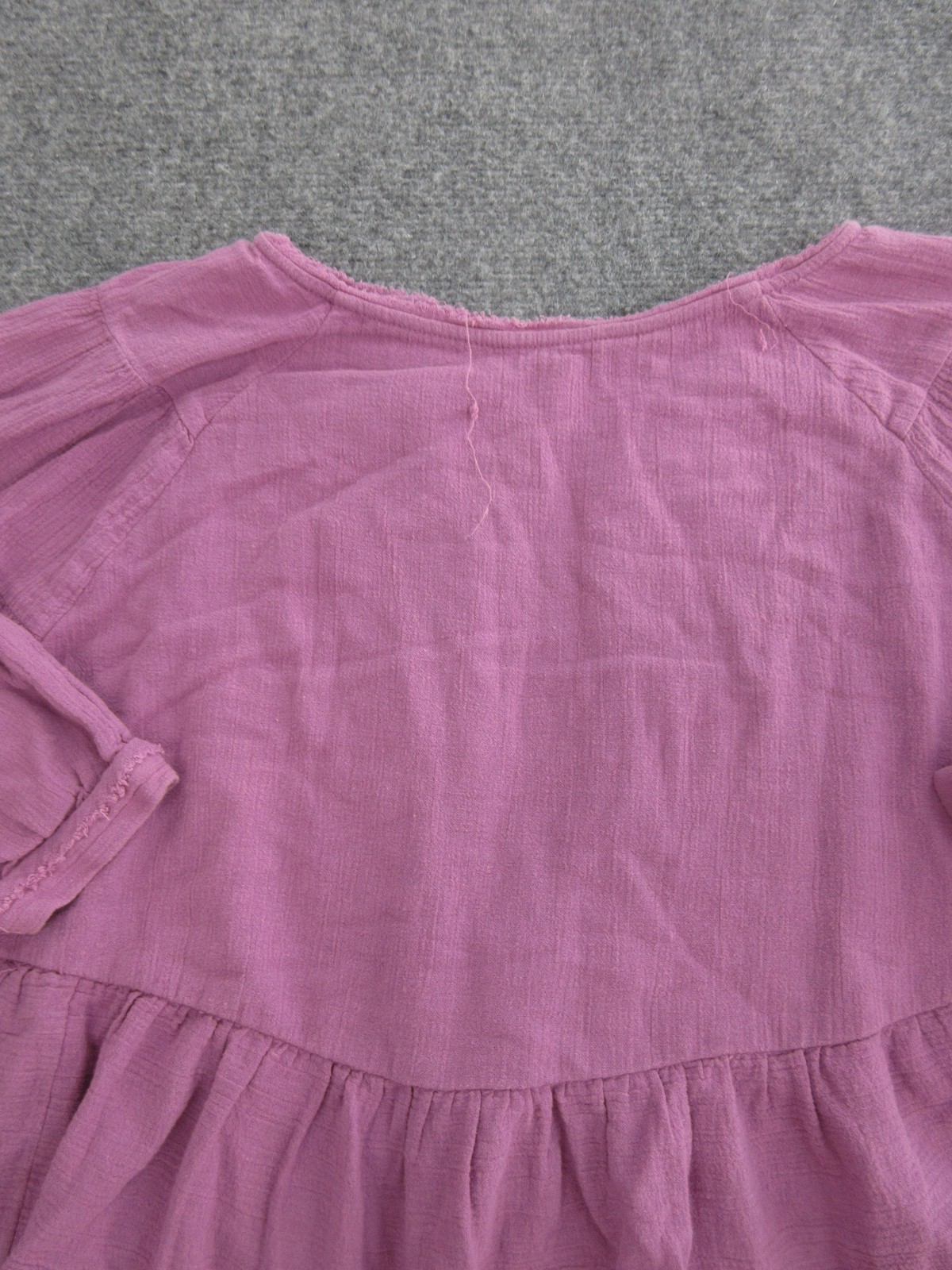 Free People Blouse Womens Small Purple Ruffle Hem Balloon Sleeve Scoop Neck Boho