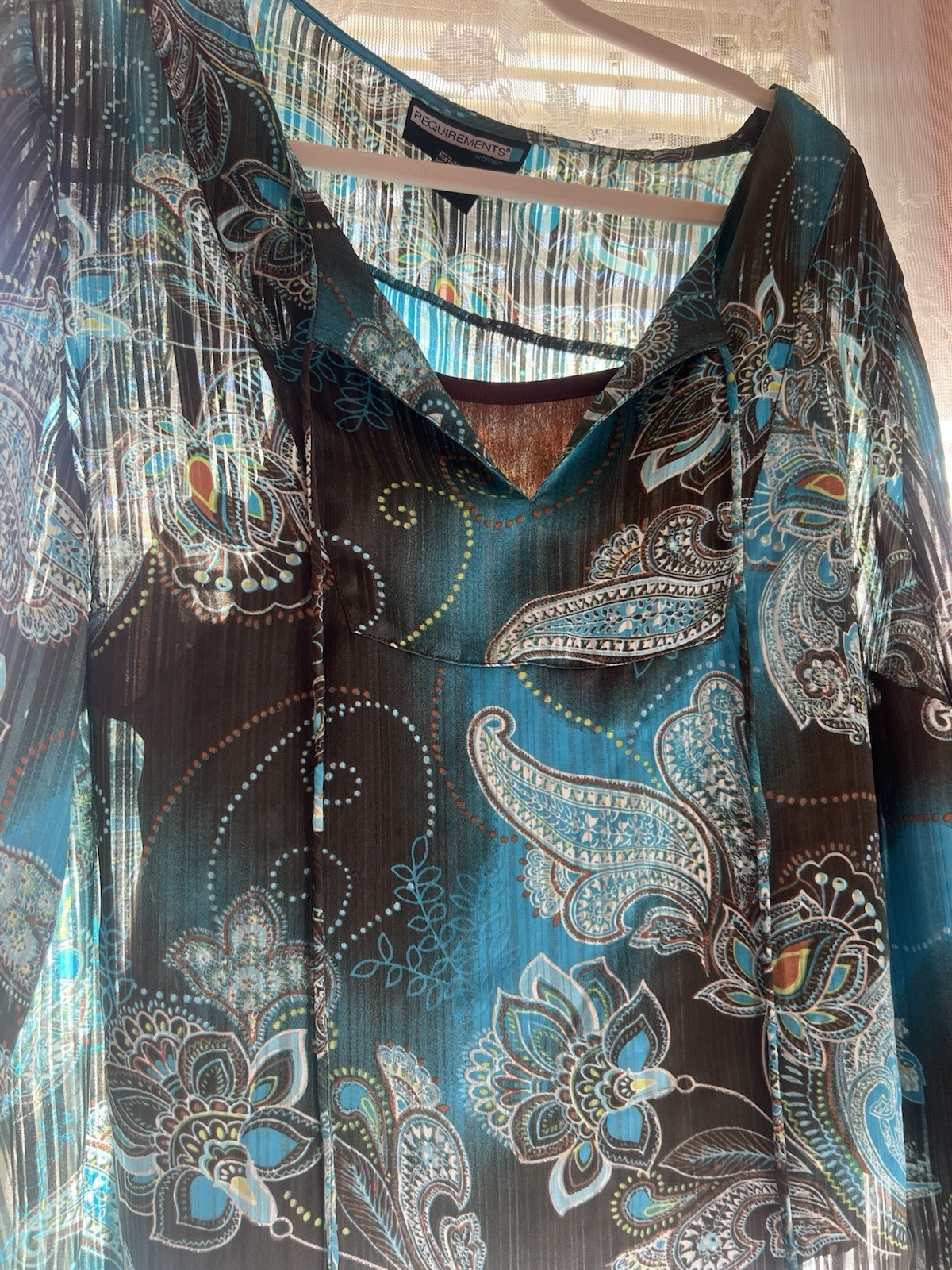 Requirements Woman Size 1X Floral Print Blouse Bohemian Hippie Peasant Cottage