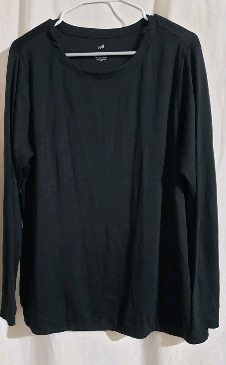J.Jill Pima Cotton Crew Neck Long Sleeve Tee Shirt Black XL Soft Basic Casual