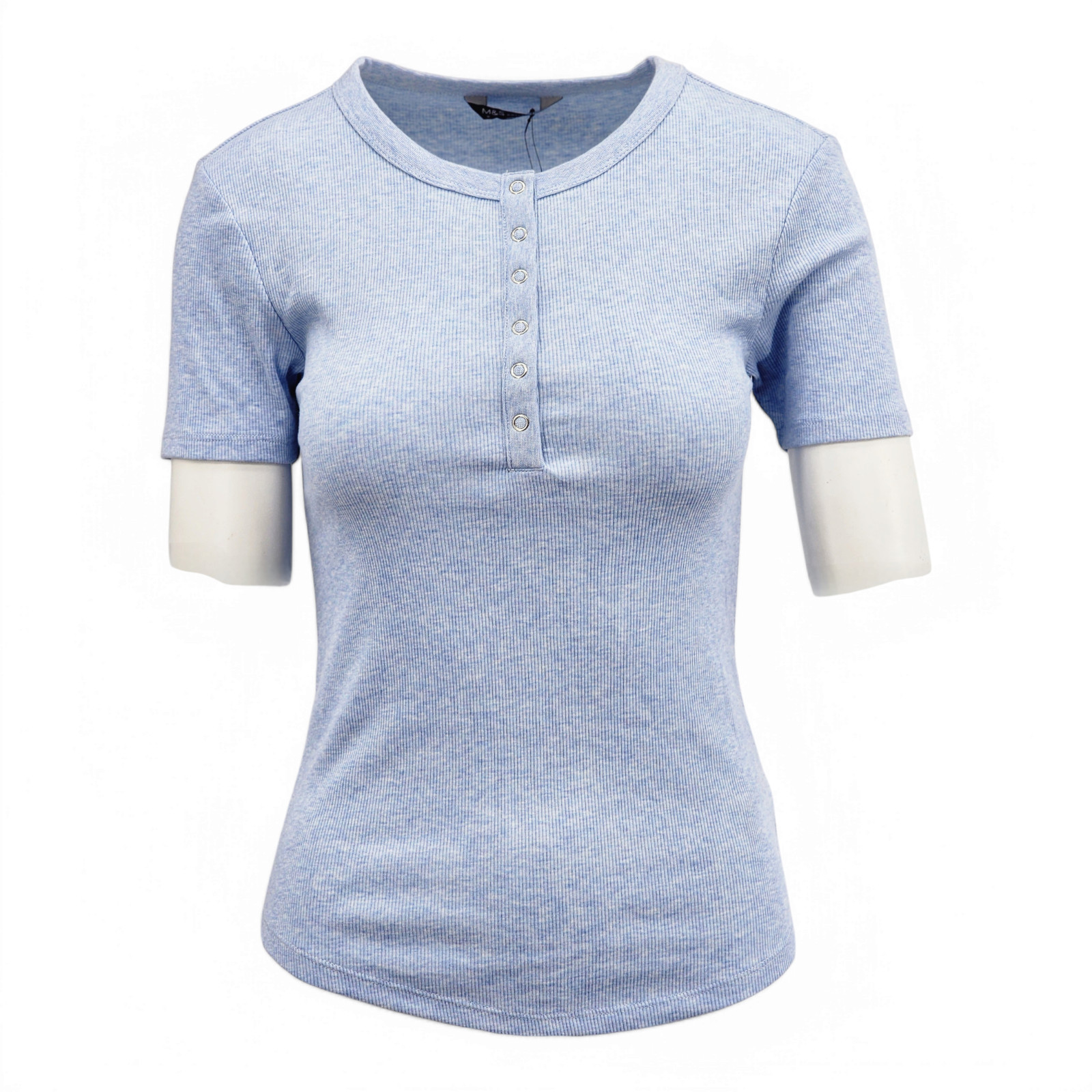 M&S Collection Cotton Blend Ribbed Henley Top
