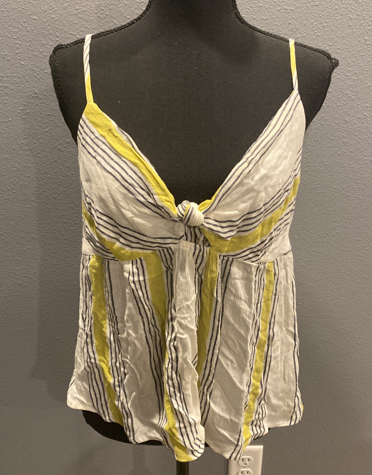 Becaal Women’s Spaghetti Strap Yellow/Gray/White Striped Top Size S