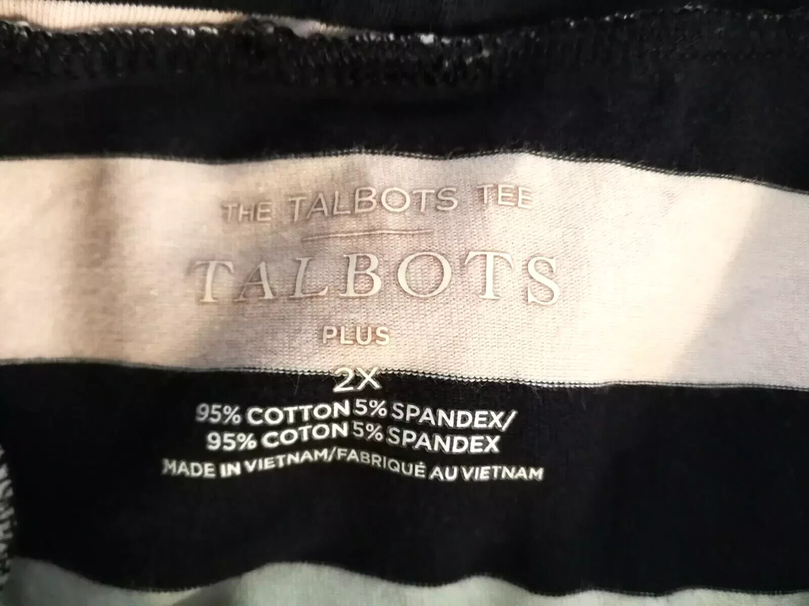 Talbots Tee Womens Blouse 2X Plus Blue Pink White Striped Shirt Top Long Sleeve
