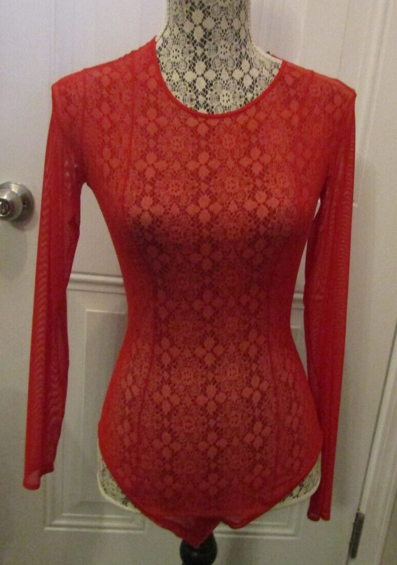 Murmur Bodysuit NWT Designer Red Sheer Long Sleeve Top Retail $381 Size 36 US S