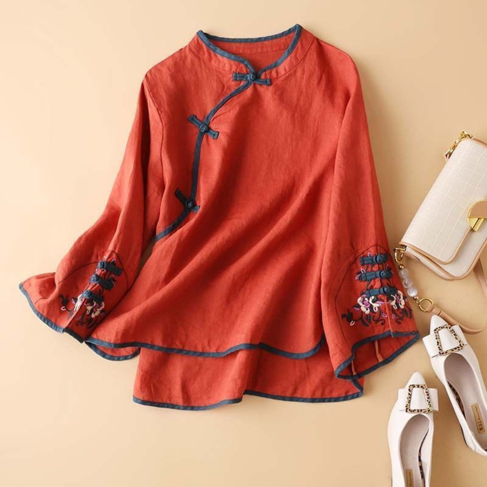 Ethnic Women Tops Blouse Retro Shirts Chinese Tang Suit Embroidery T-shirts