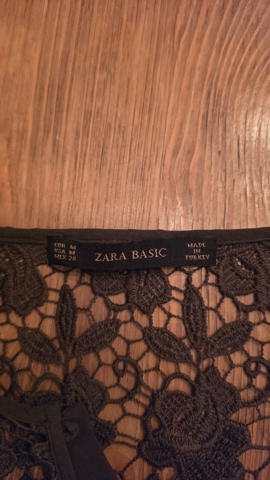 Zara Basic Brown Floral Lace Crochet Blouse Top 3/4 Sleeve Size Medium