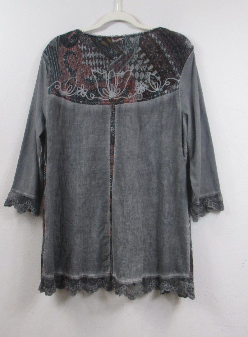 Soft Surroundings Large Dark Romantic Paisley Embroidered Boho Tunic Peru