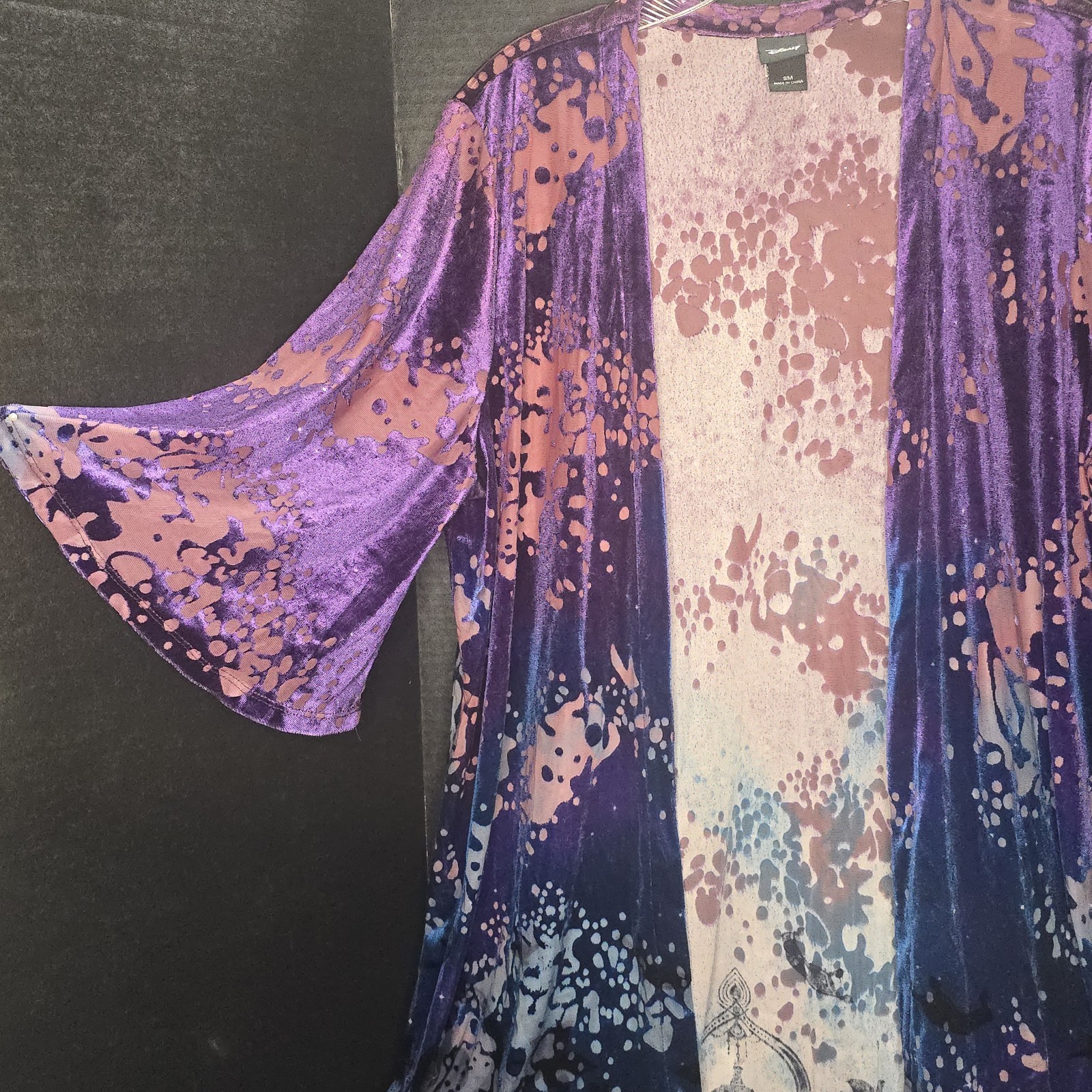 Disney Aladdin Velvet Burnout Fringe Kimono Size S/M purple blue ombre RARE VTG