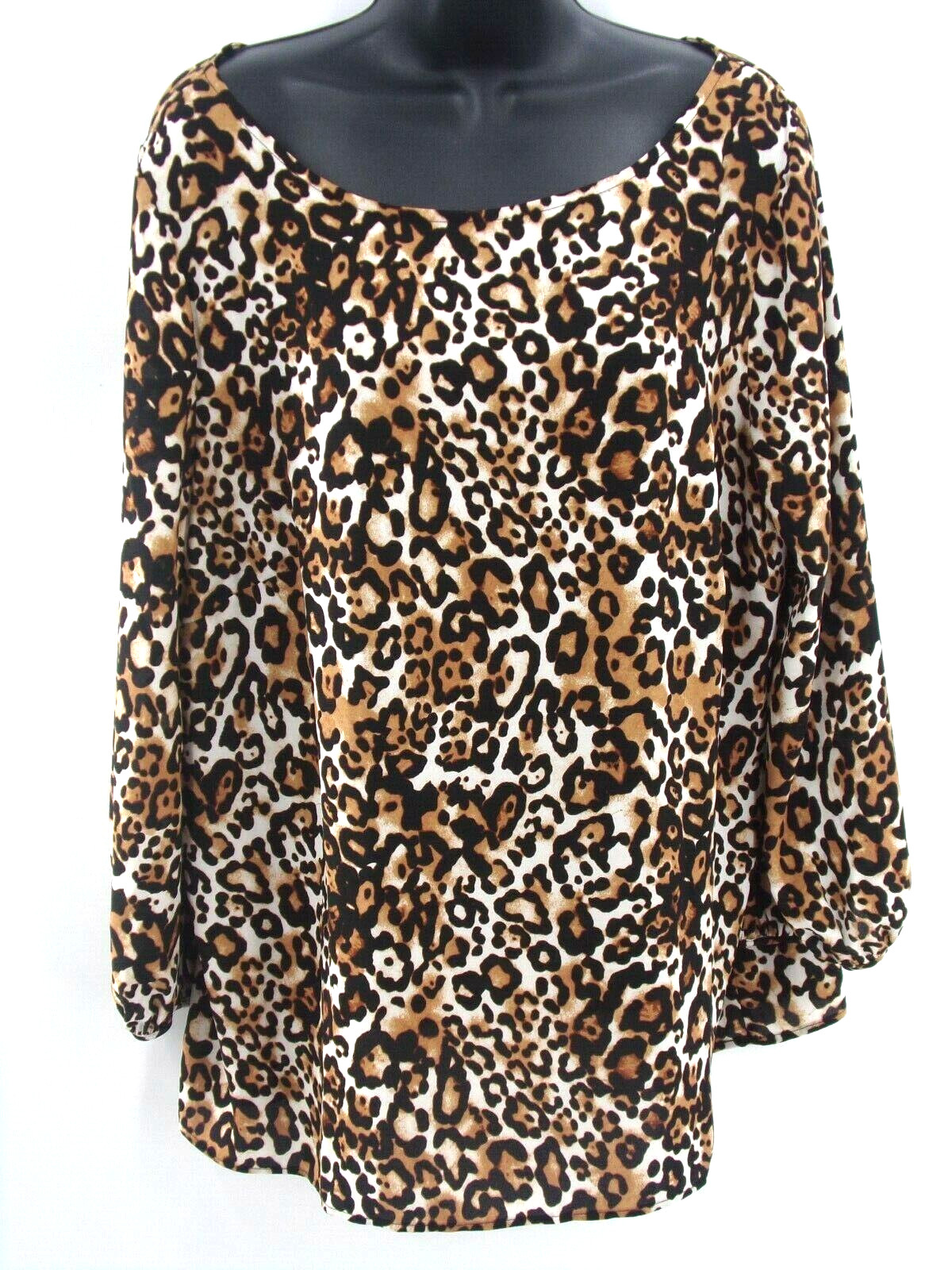 Talbots Women’s Animal Print Balloon Sleeve Blouse Sz XL Brown Cream Black