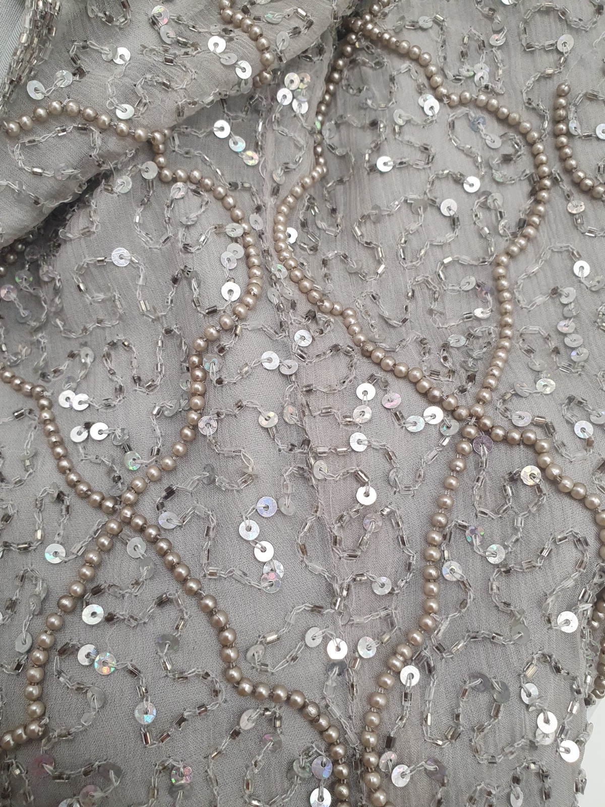 Adrianna Papell Occasions Silk Beaded Sequin Evening Top Silver Gray Size 22W