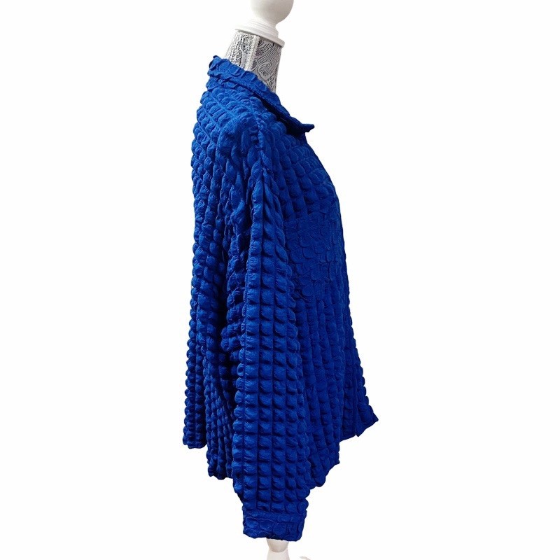 Coastal Modern Artsy BAILEY ROSE Bubble Knit Shirt LARGE Electric Blue Stretchy