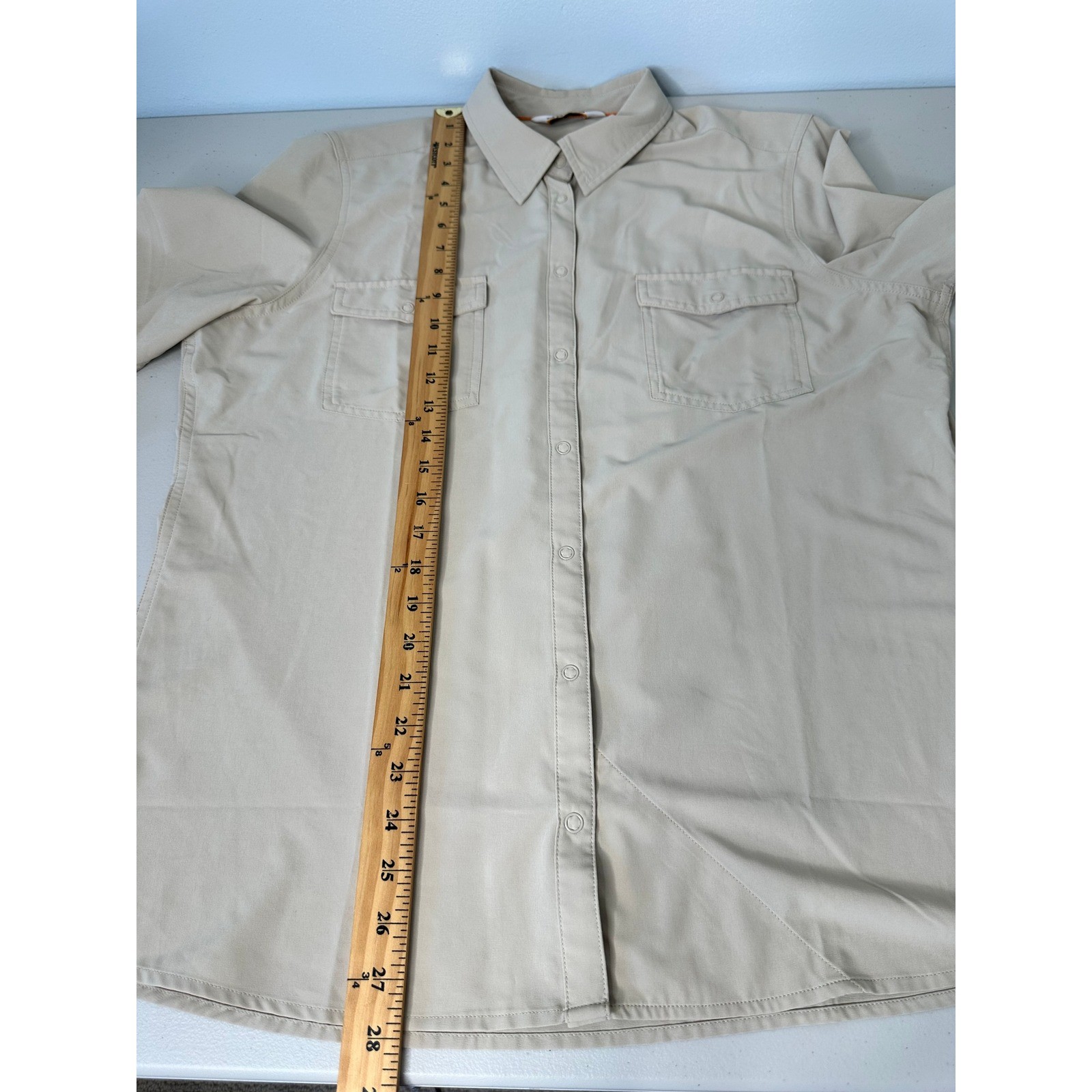 Orvis Insect Shield Roll Tab Sleeve Button Down Shirt Size L Tan Outdoor Hiking