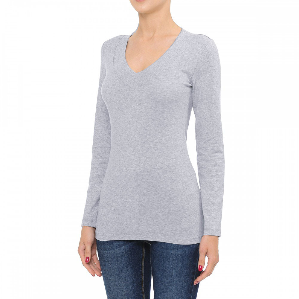 Ambiance Basic Jersey Cotton Wide Deep V-Neck Long Sleeve Casual Tee Shirt S-3X