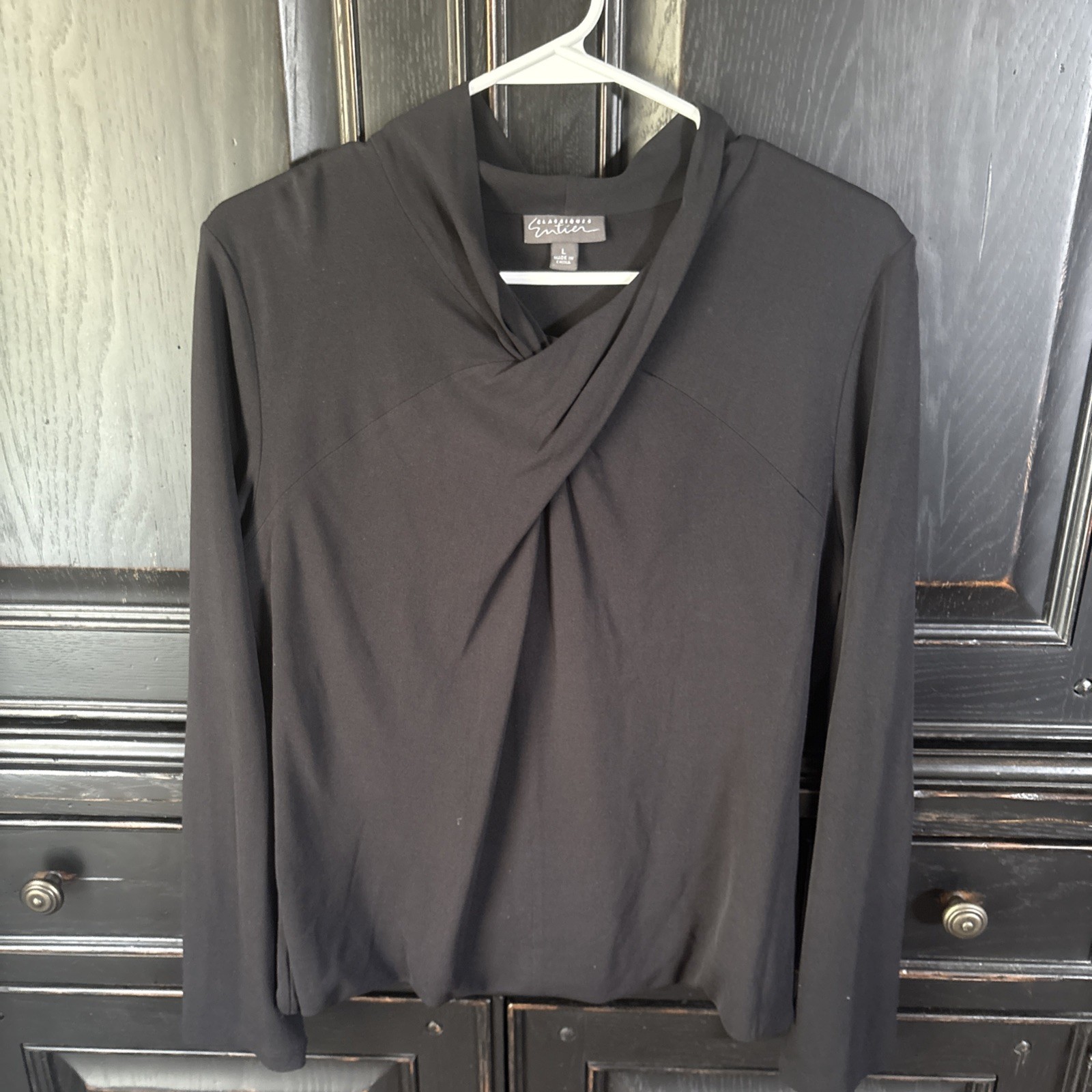 Classiques Entier Black Long Sleeve 100% Silk top Size L