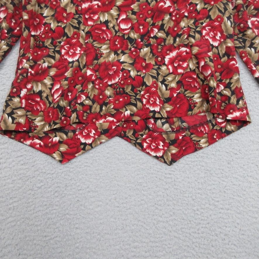 Vtg Leslie Fay Blouse Womens 12 Red Floral Lace Collar Button Front Long Sleeve