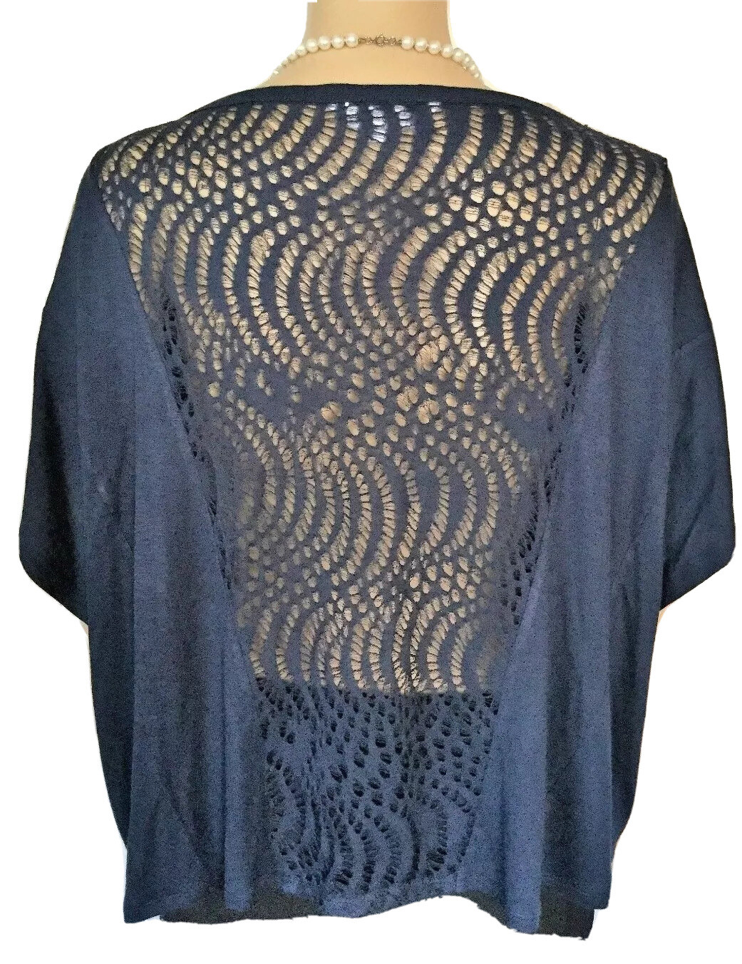 BCBG Generation $68 Top Navy Blue Open Knit Back Dolman Sleeves Rayon SZ MED