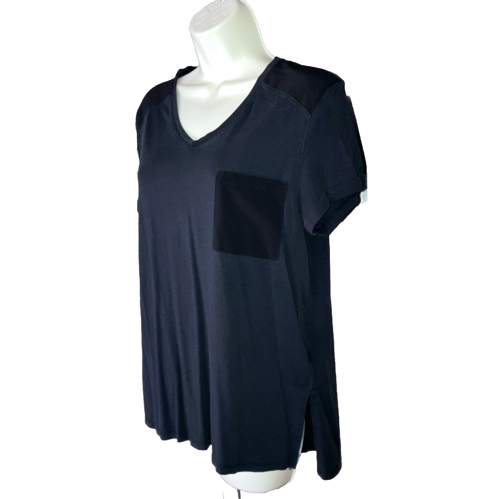 WARRIOR by Danica Patrick Mesh Shoulder Athleisure Boyfriend Pocket Tee Black M