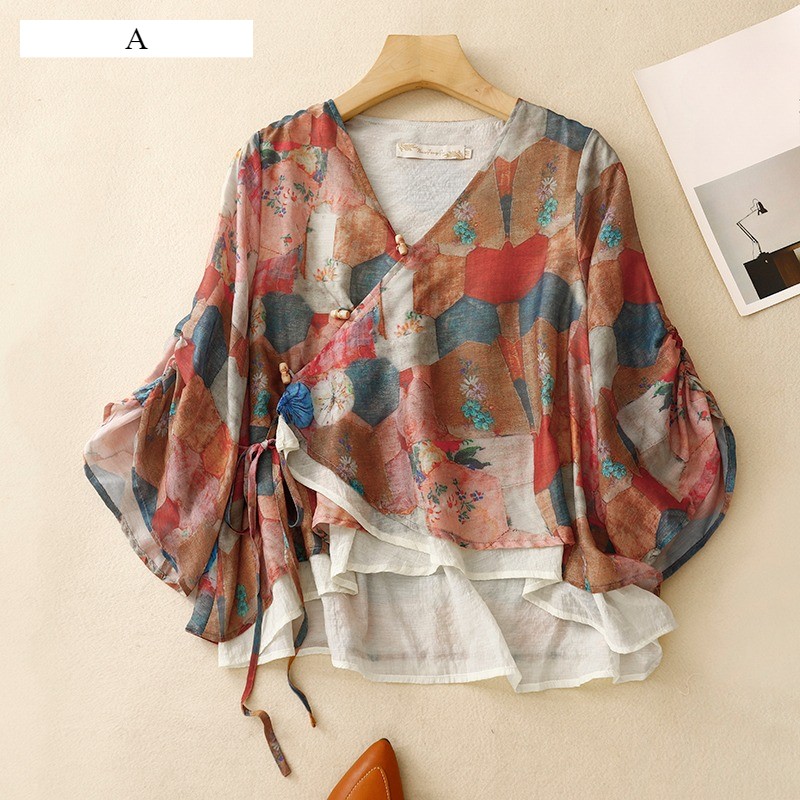 Women Japanese Vintage Style Top Lace Up Cardigan Ethnic Hanfu Blouse Casual New