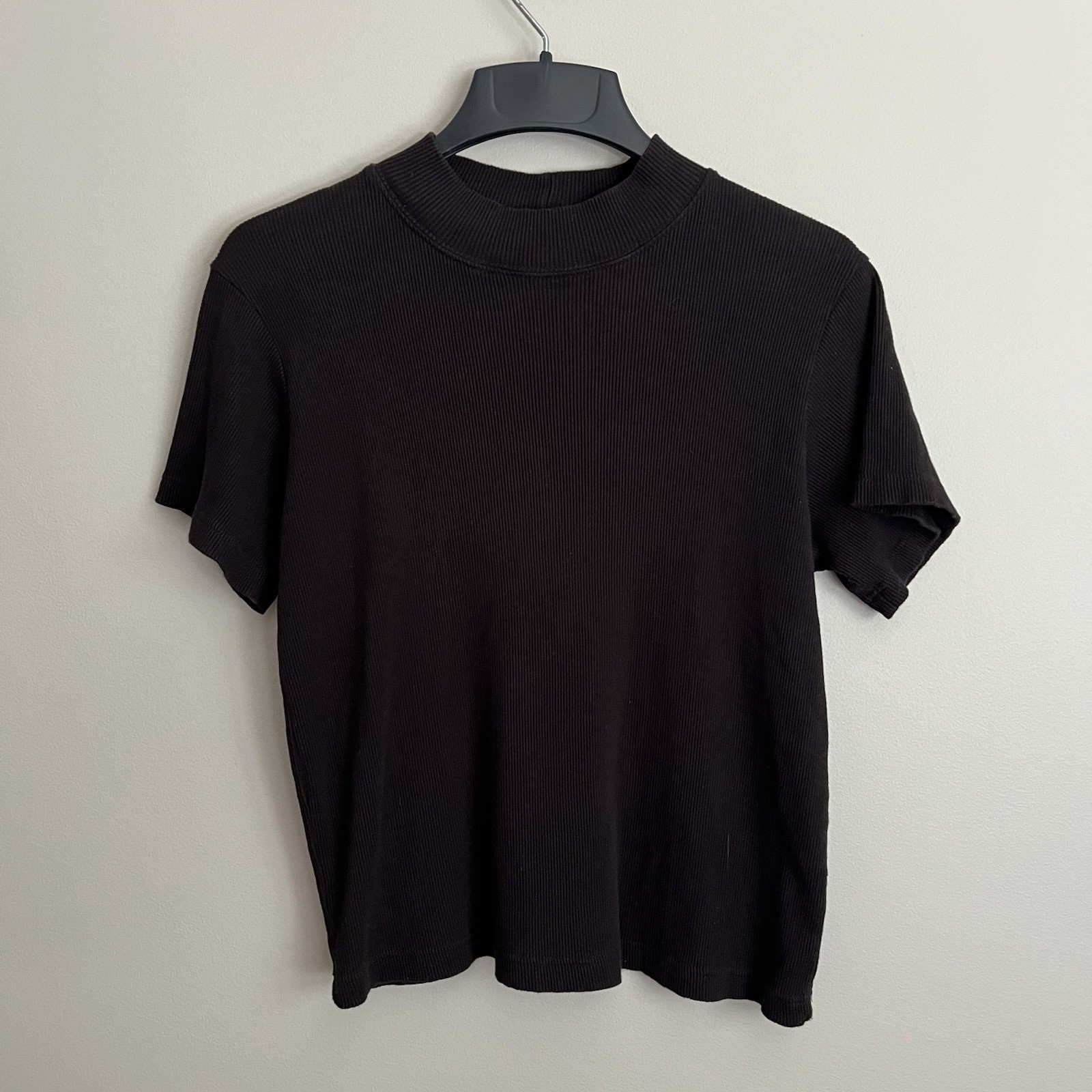 Vintage 90’s Minimalist J Jill Black Ribbed Cotton Top L Made USA Capsule Chic