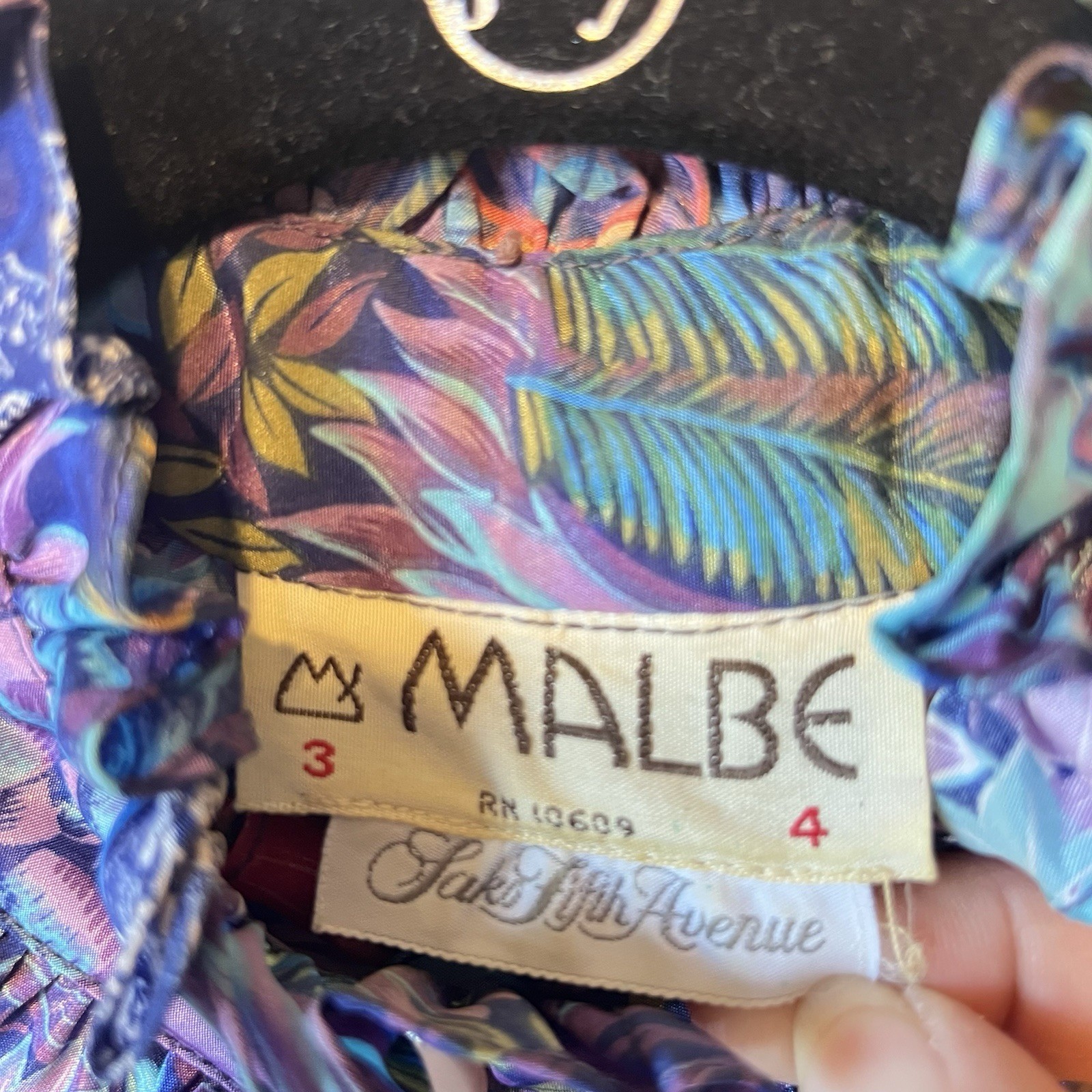VTG Malbe S Saks Fifth Avenue blouse 3 4 Union Made 70s 80s Colorful Floral top