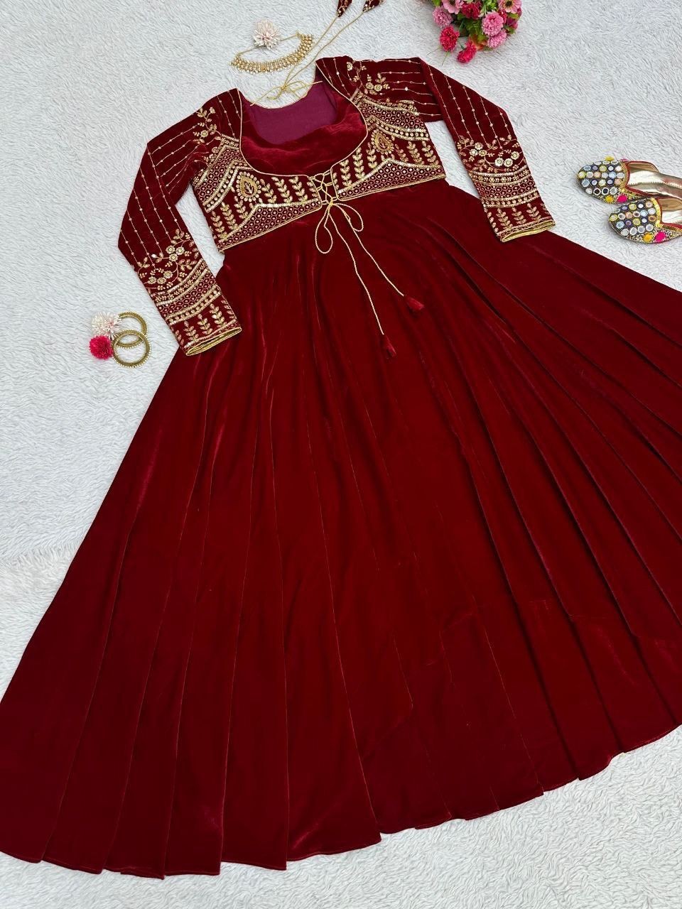 Women Faux Georgette Top Pant Dupatta Set Mirror Work Party Wear Set