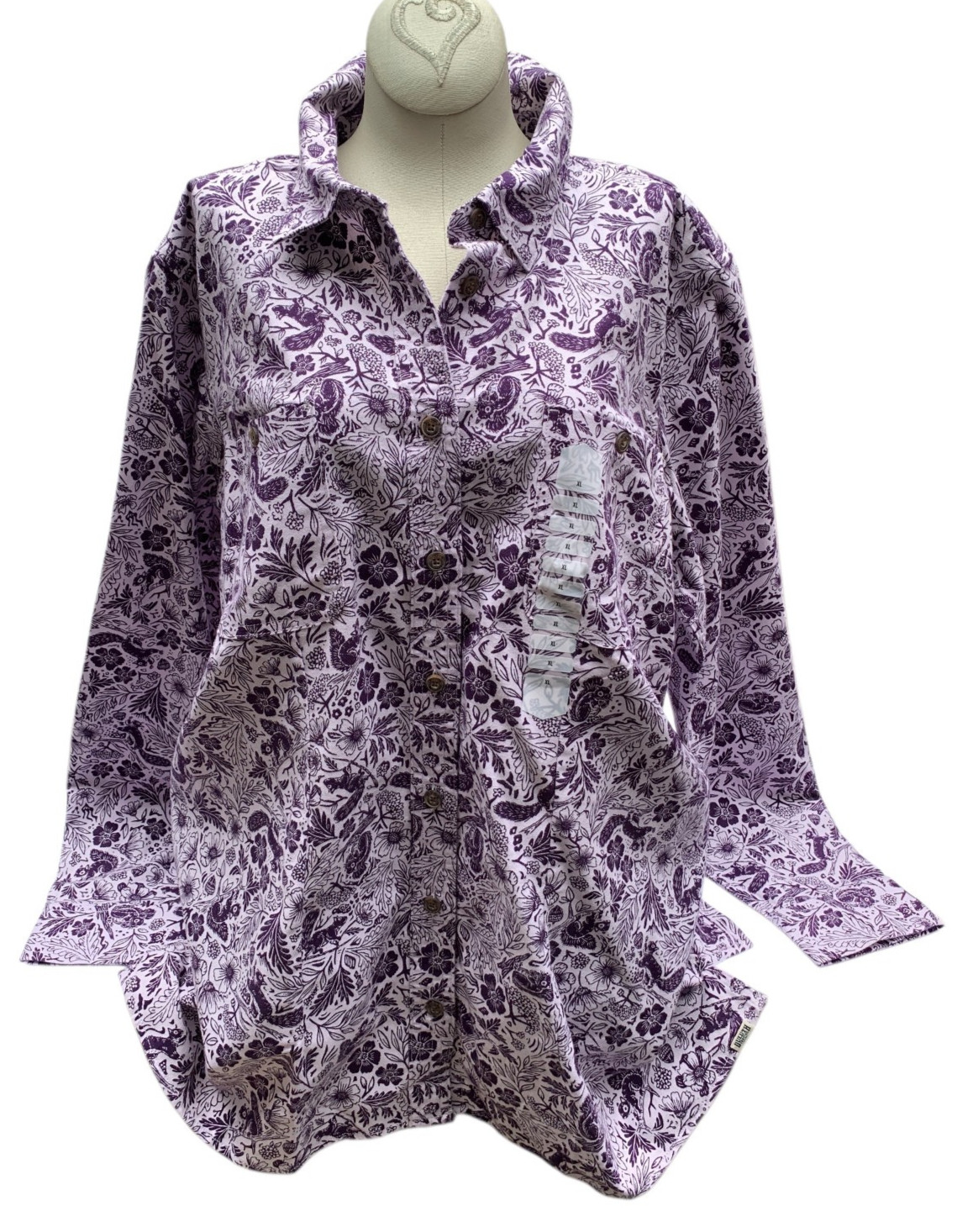 NWT Duluth Trading Free Swingin Flannel XL Squirrel Floral Purple Shirt Cotton