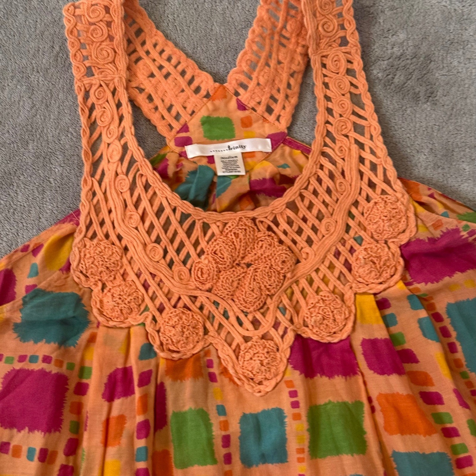 Art To Wear Silk Blend Crochet Tunic Top BOHO Geometric Womens M Eclectic