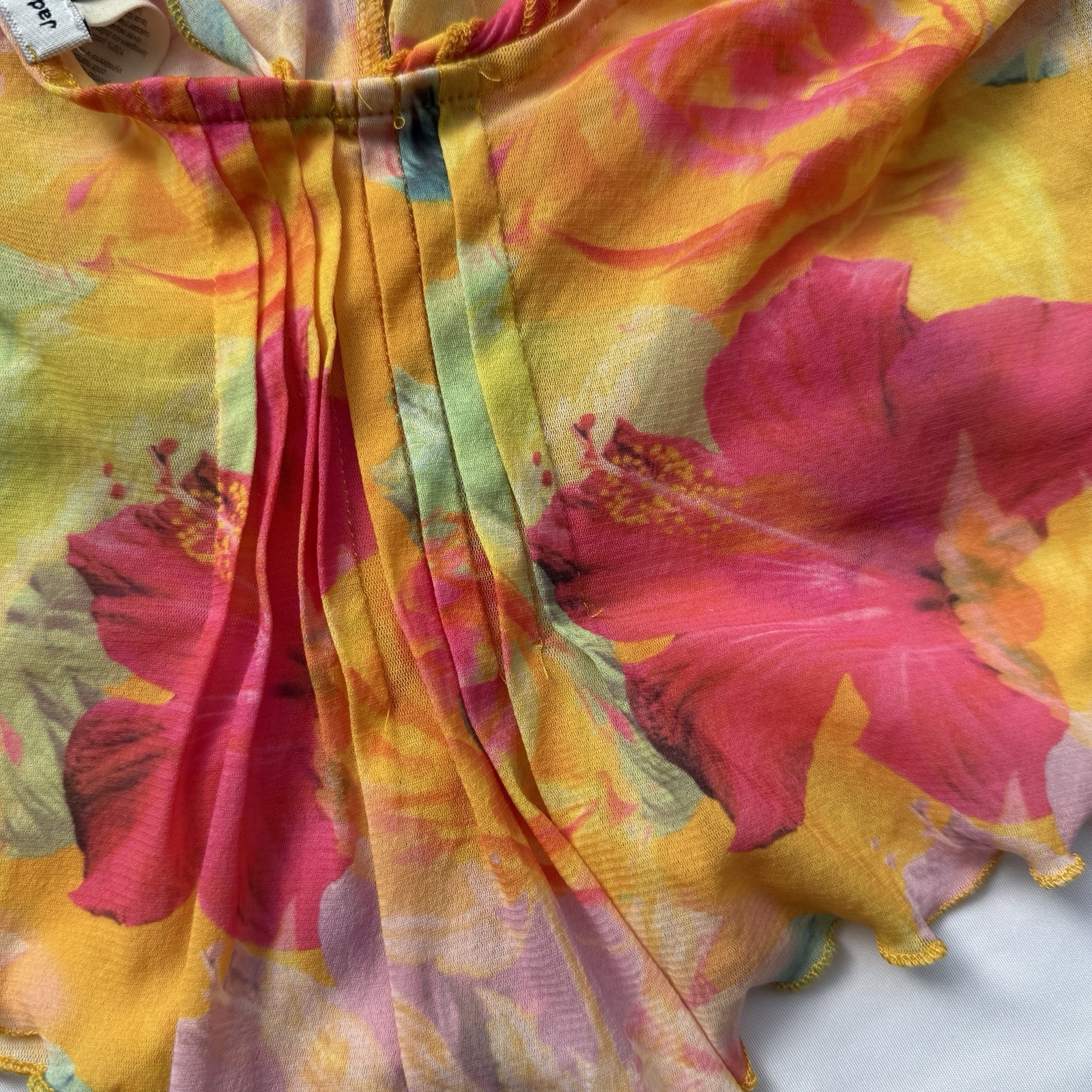 Jaded London Frilled Asymmetric Top in Yellow Floral Rave Festival Size 8