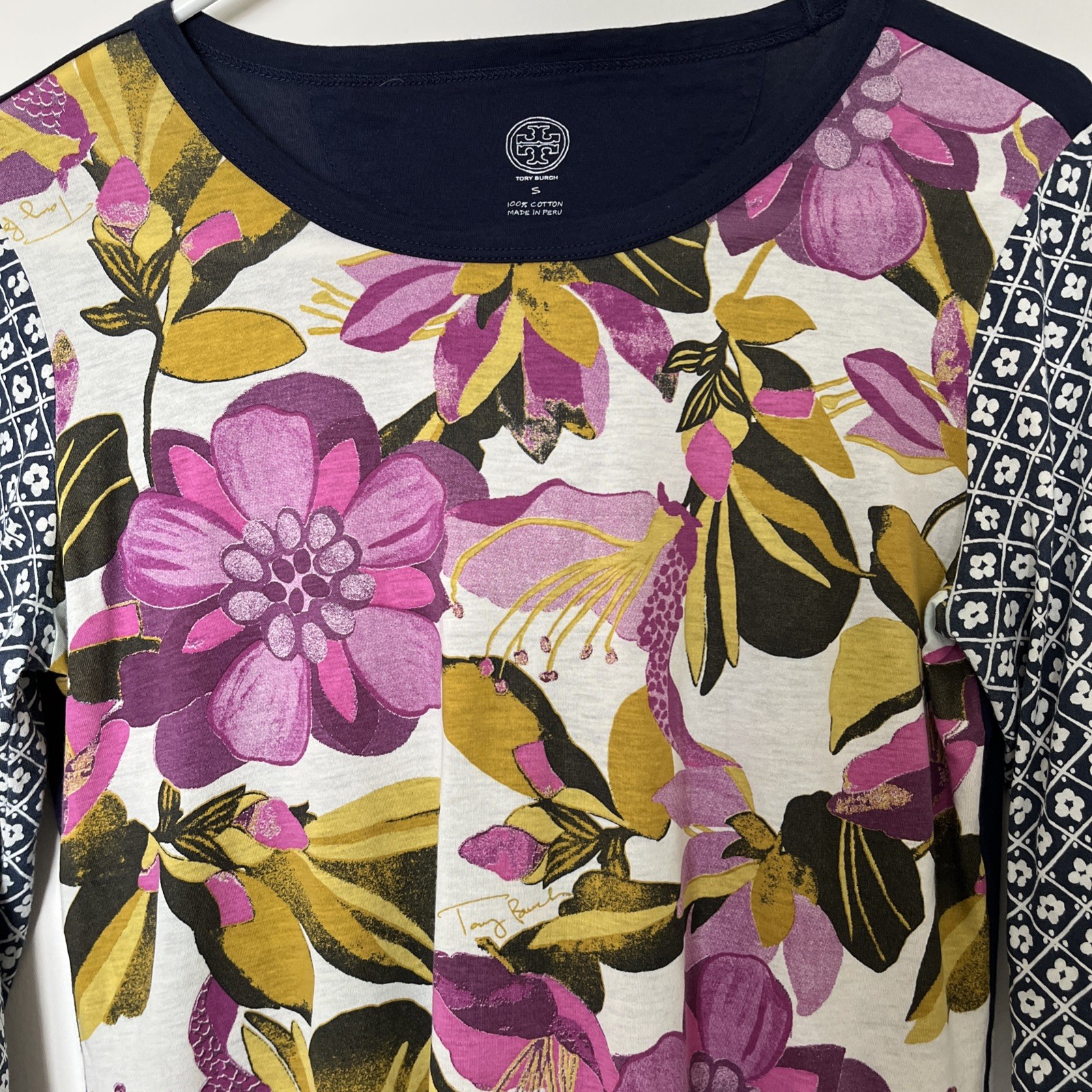 Tory Burch Floral Print Top Blouse Women’s S Long Sleeve Pima Cotton Preppy NEW
