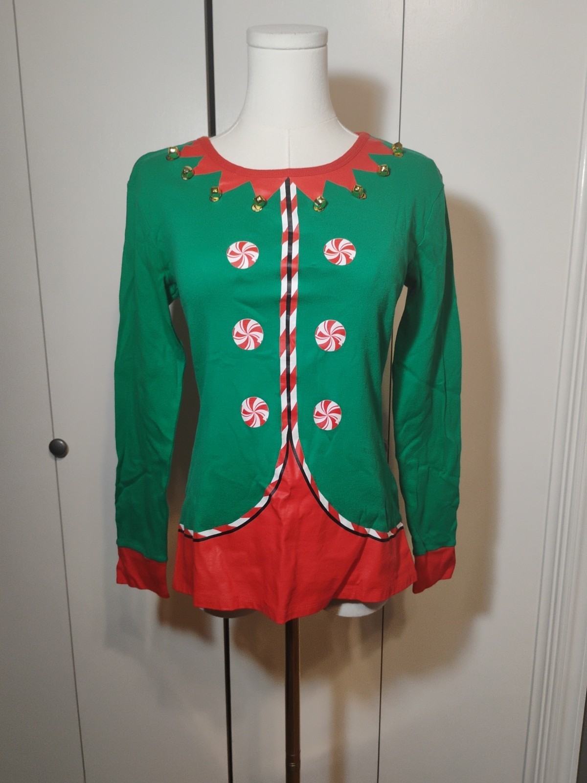 Wondershop Christmas Candycane Green Elf Shirt Long Sleeve Women’s M