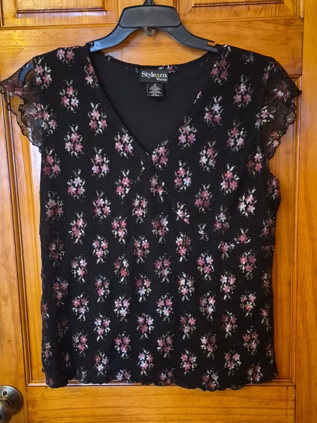Style & Co Women’s Top Blouse Stretchable Black Lined Embroidered Size 1X NWOT