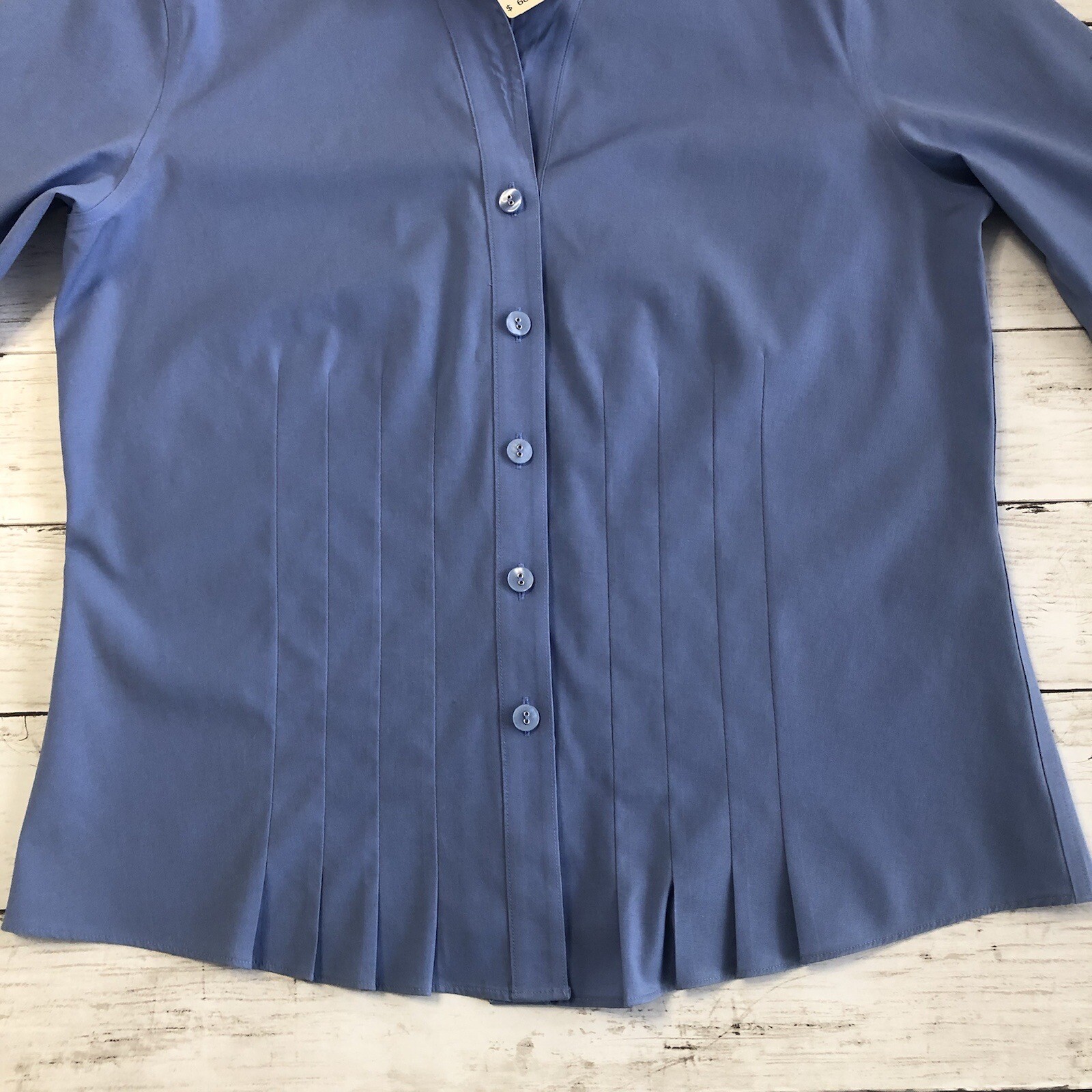 NEW TALBOTS Wrinkle Resistant Stretch Women Blue 3/4 Sleeve Button Up Shirt Sz 4