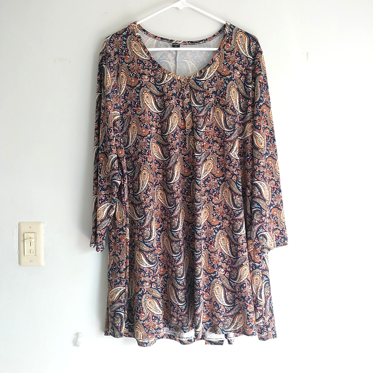 Overworet’y Tunic Top Mini Dress Popover 3X Multicolor Paisley Floral Button