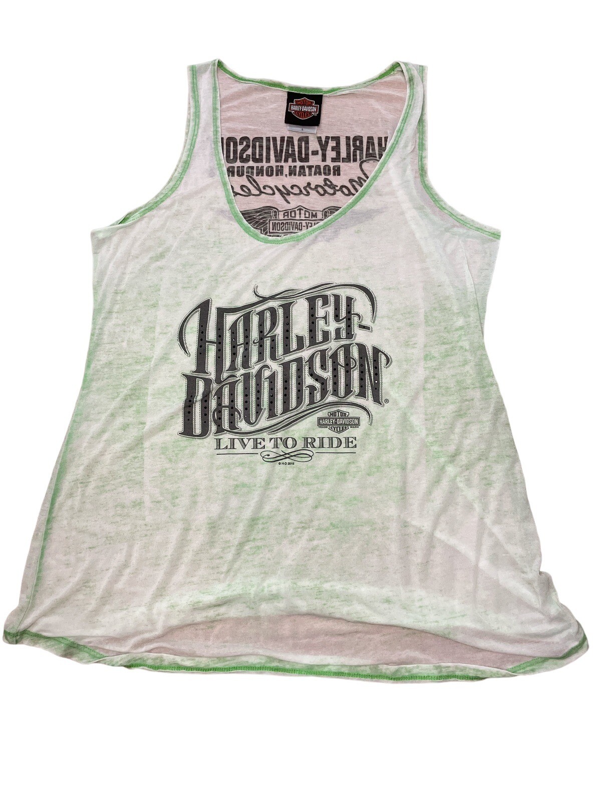 Harley Davidson Women’s Green Rhinestone Tank Top Size Large Roatan Honduras