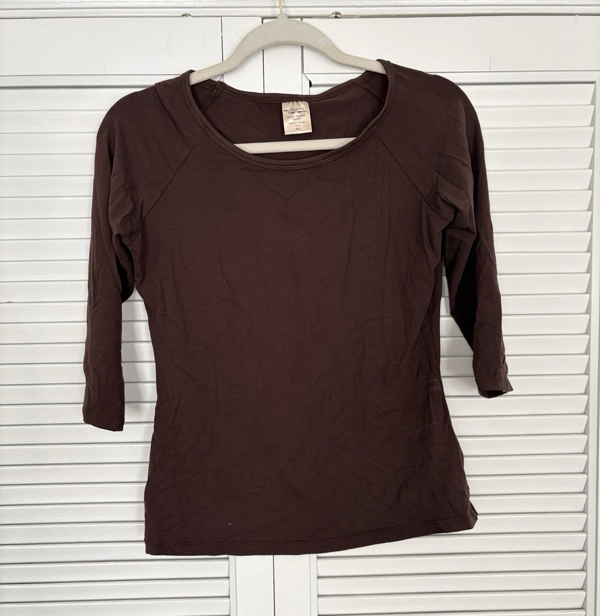 Autumn Teneyl Women’s Brown Solid Knit Raglan 3/4 Sleeve Pullover Top M/L