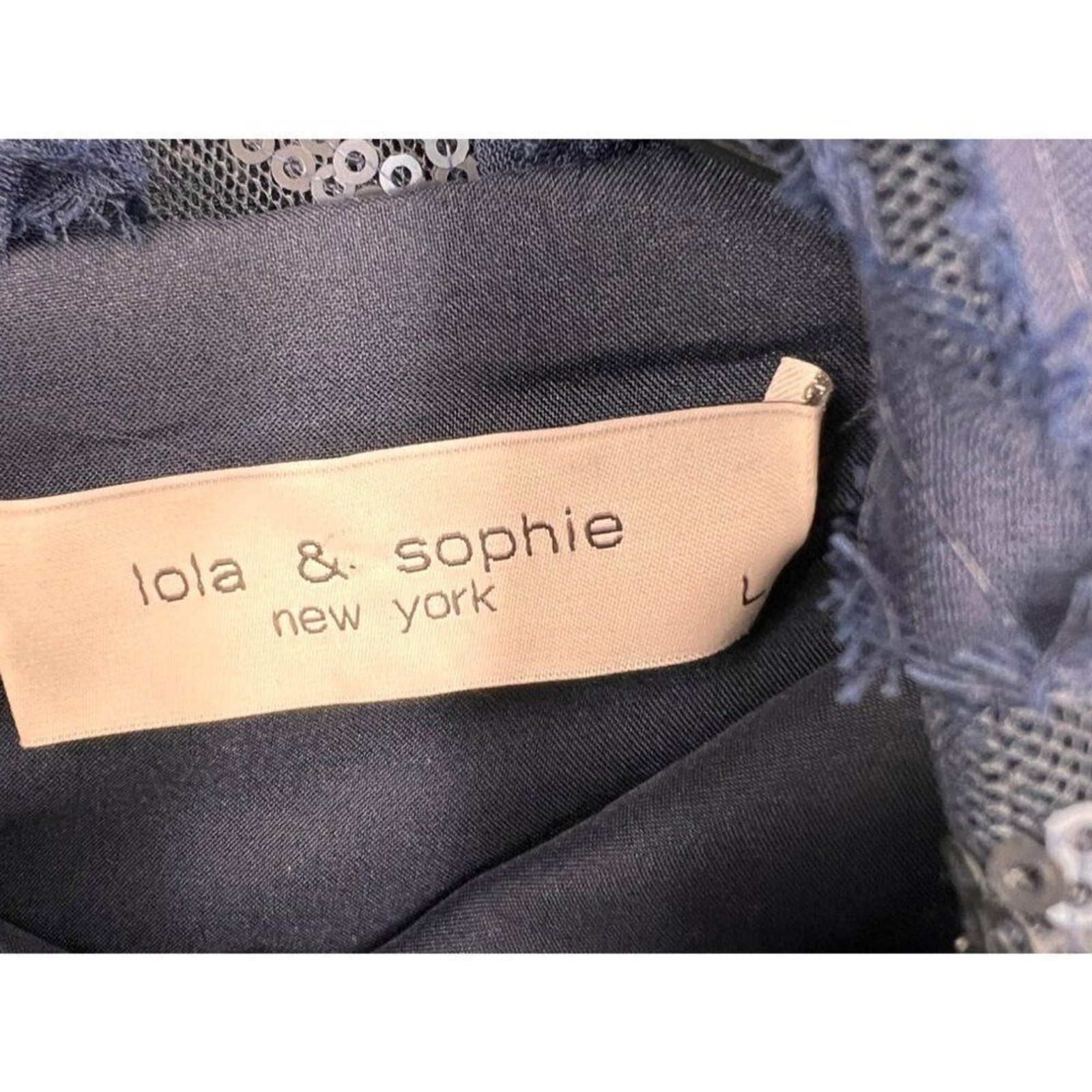 Lola And Sophie Womens Navy Blue Ribbon Embroidery Tunic Top Size Large