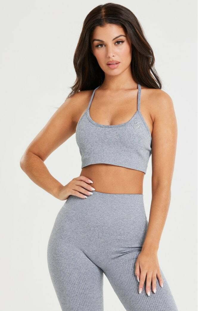SikSilk Womens Grey Ribbed Gym Bralette UK8 Extra Small