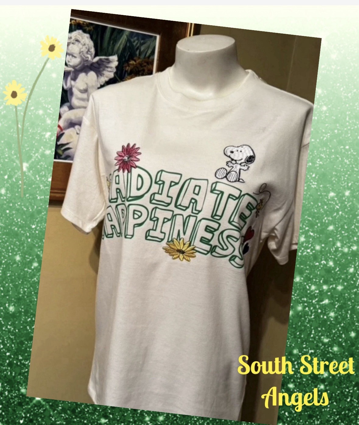 SNOOPY PEANUTS RADIATE HAPPINESS EMBROIDERED SHORT SLEEVE T-SHIRT SIZE XL / 1X