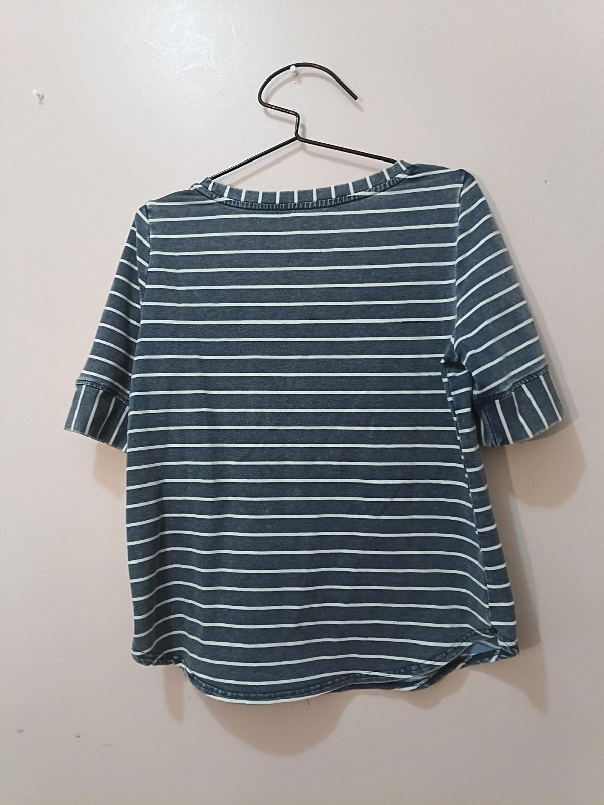 Jane Delancey Size M Short Sleeve Blue White Stripe Unique Top