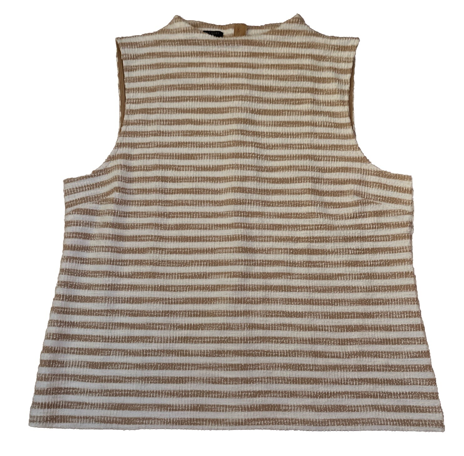 Talbots Womens Sleeveless Knit Top Button Back Textured Stripe Beige Size P XL