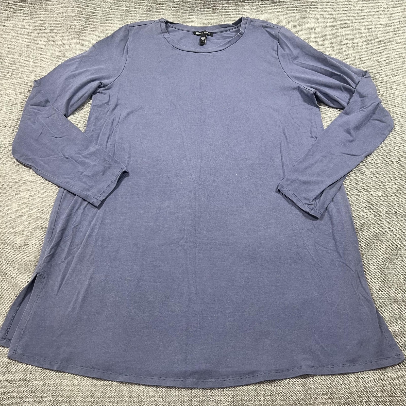 Eileen Fisher Tunic Tee Shirt W M Blue Tencel Jersey LS Side Slit Casual Flowy