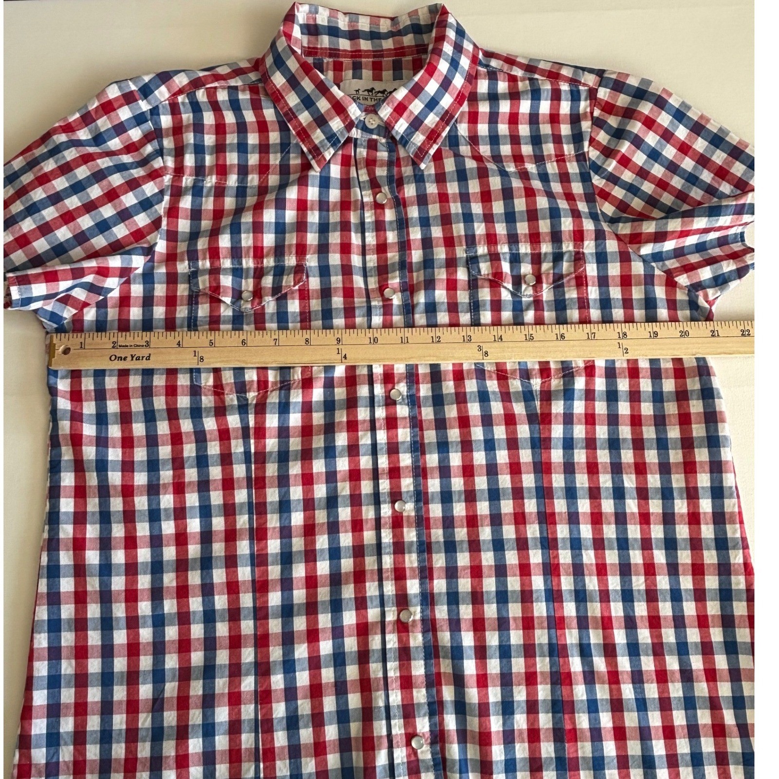 Back In The Saddle Womens Red White Blue Gingham Western Snap Shirt L Cowgirl