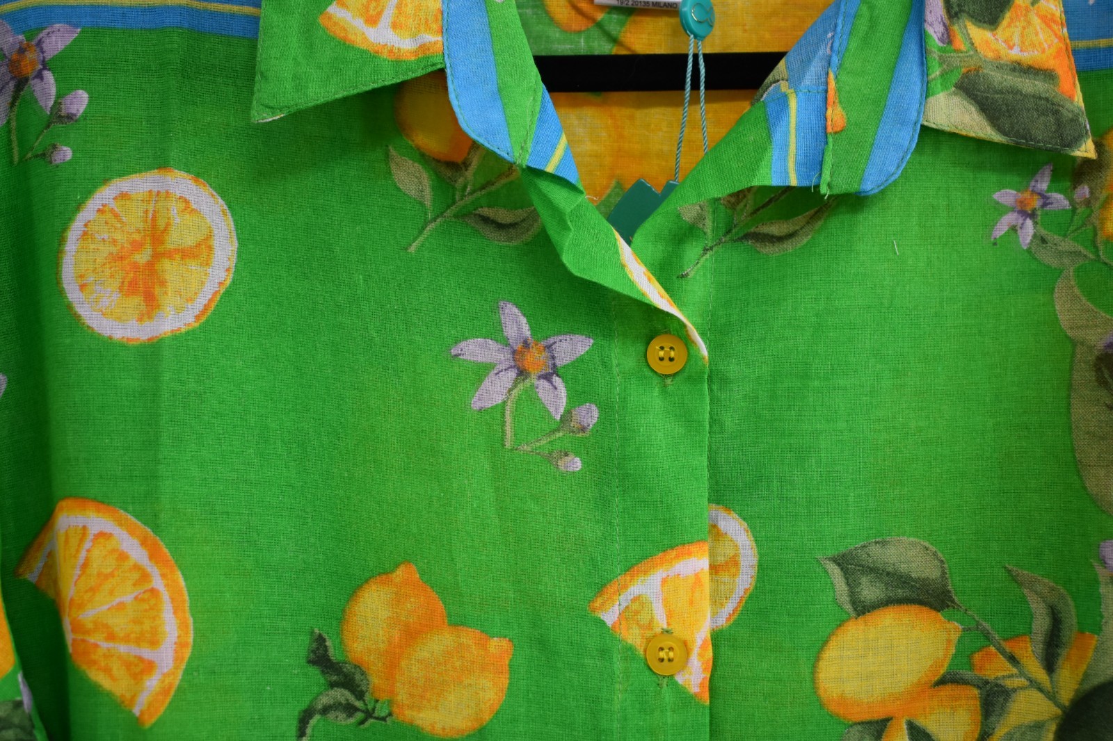 ANTICA SARTORIA 2026 XLARGE AQUA & GREEN LEMONS BUTTON DOWN DRESS/MUMU NWT