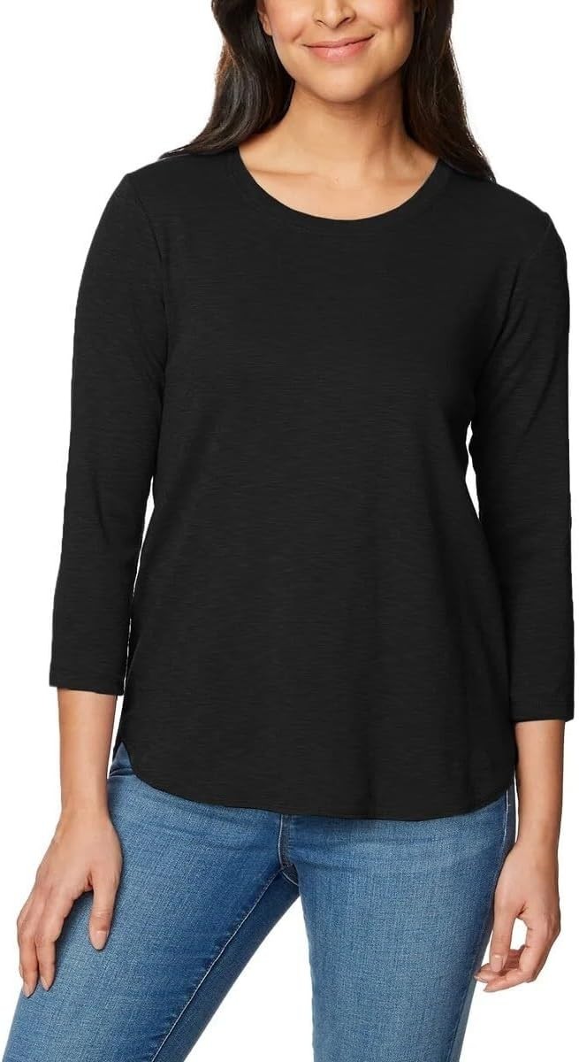 KIRKLAND Signature Women’s 3/4 Sleeve Boatneck Cotton Slub Tee Shirt