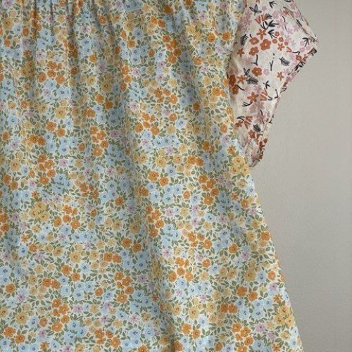 American Eagle Retro Cottage Patchwork Top Small Floral Twee Oversized Layering