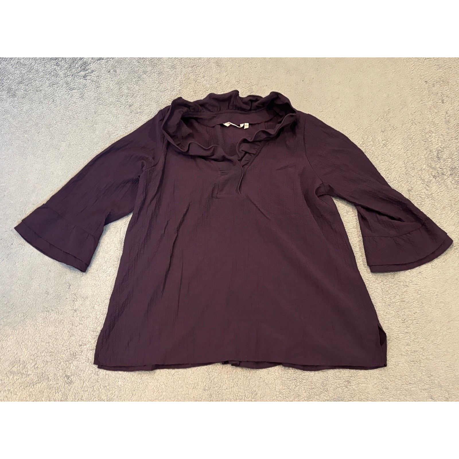 Soft Surroundings Purple Ruffle Tunic Top Wired V-Neck 2BV51 L Large