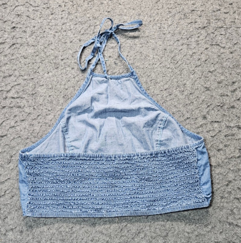 Rue 21 lightweight blue denim halter top stretch adjustable strap women Large