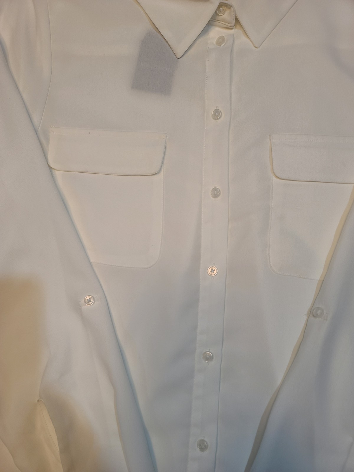 Madison Solid White Dress Shirt XL 32/33 Polyester Point Collar Barrel Cuff