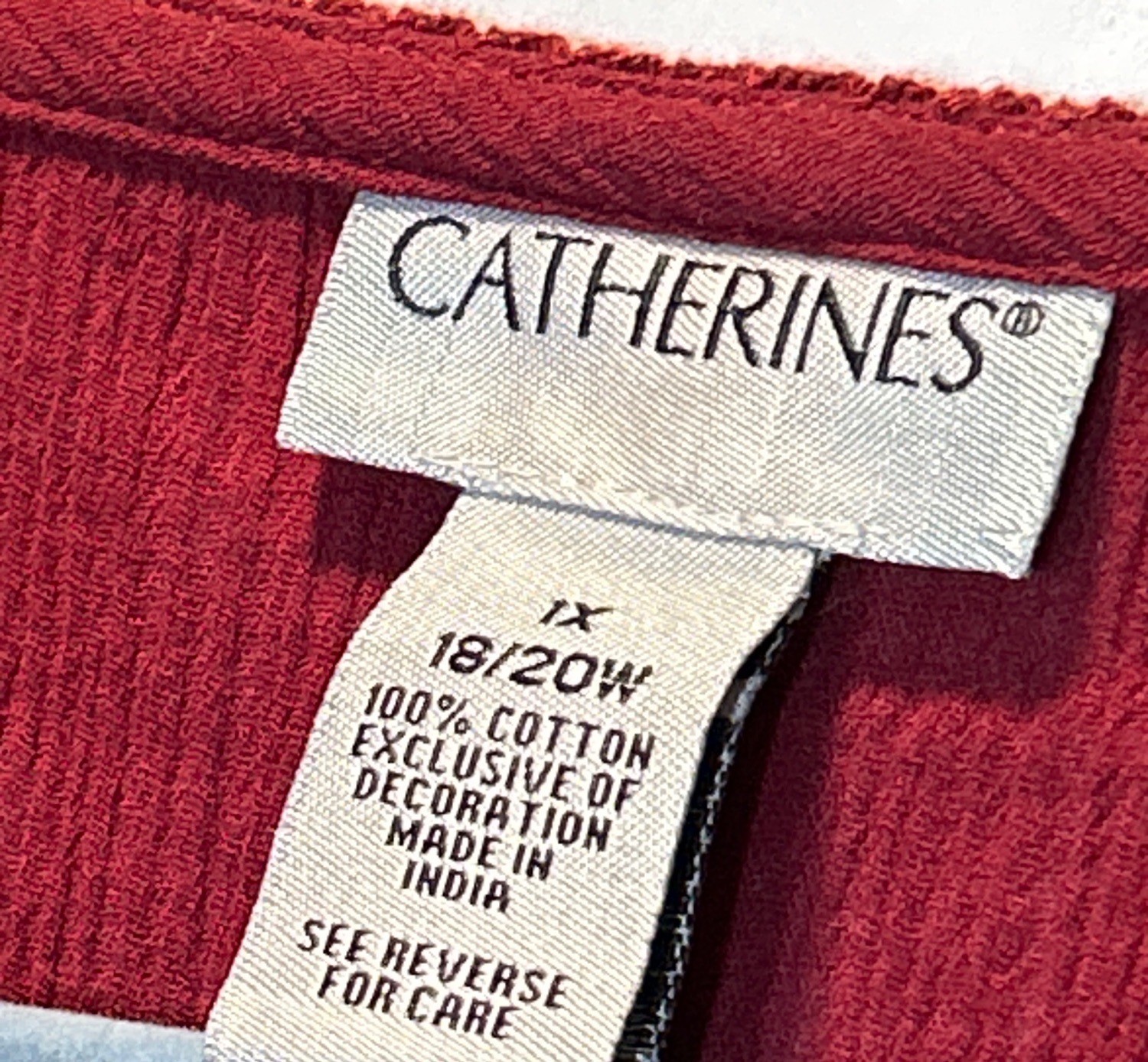 Catherines Womens Plus Size 1X Red Button Front Top With White Embroidery